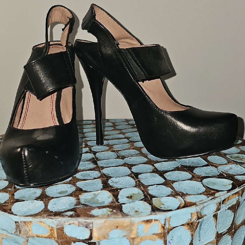 Saks Fifth Avenue Sling Back Platform Black Women's Heels